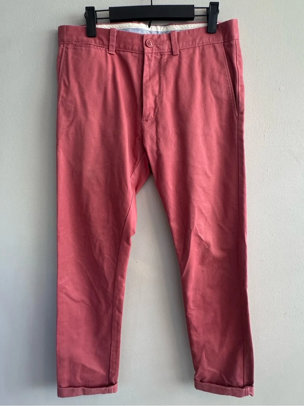 J.Crew Essential Men’s Coral Pink Chino Pants W30 L32 Straight Fit Cuffed Salmon